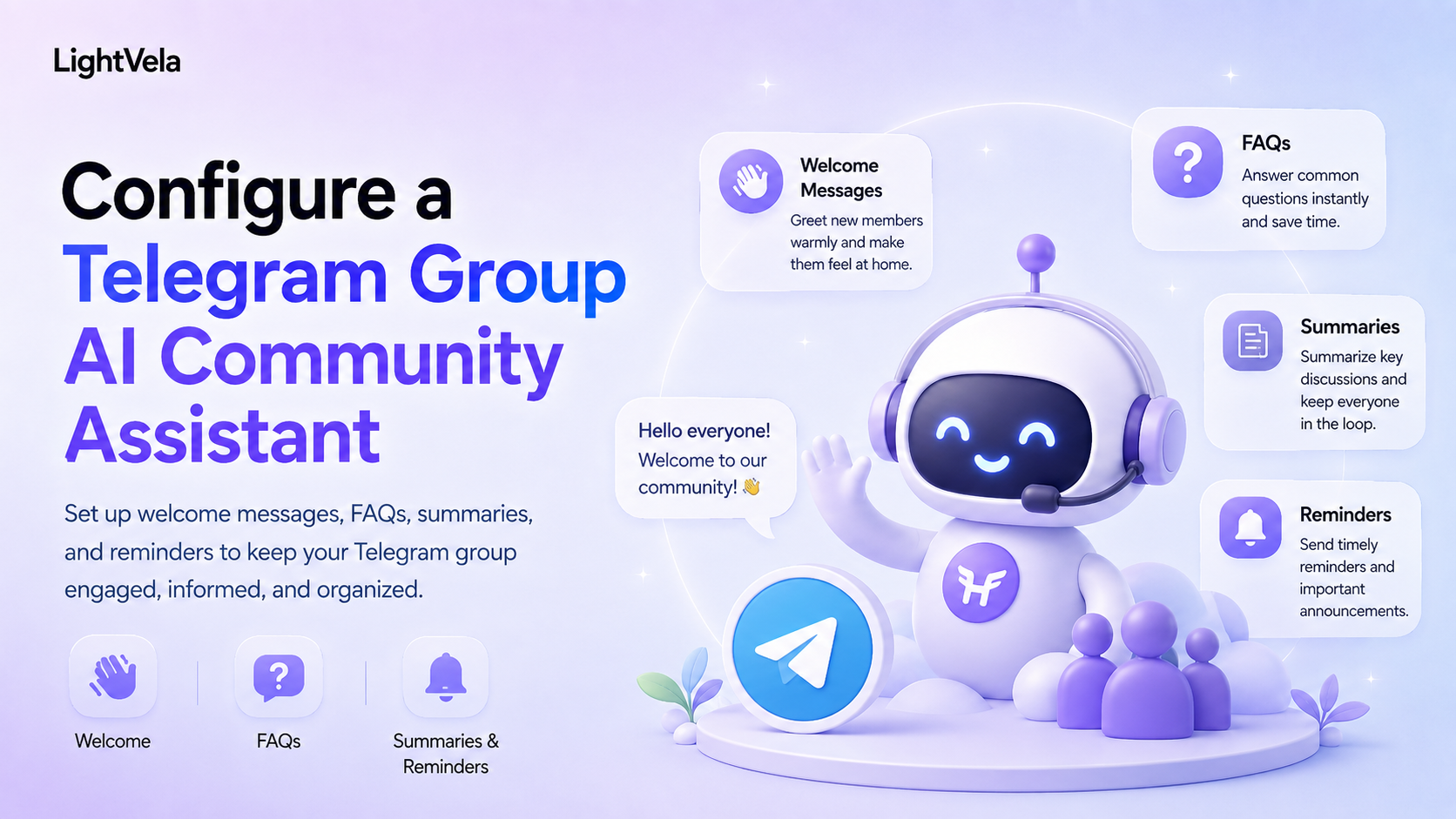 Telegram 群组 AI 社群助手的欢迎、FAQ、摘要与提醒方案