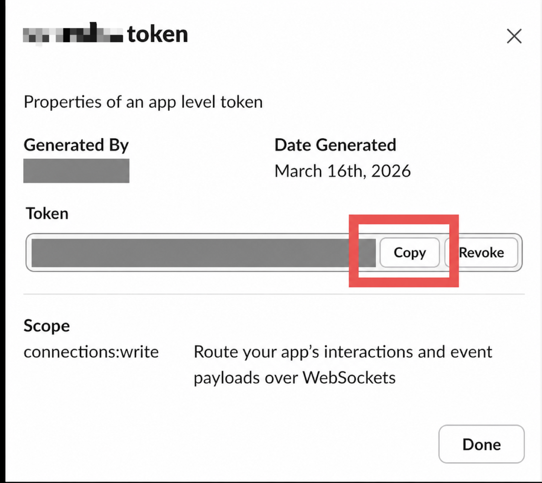 Copy the Slack App Token