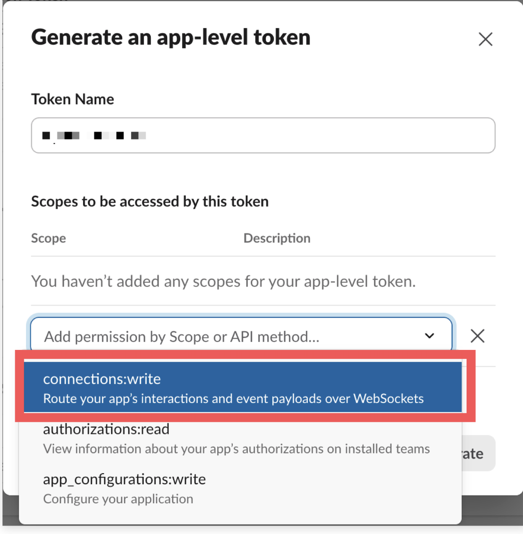 Select the connections write scope