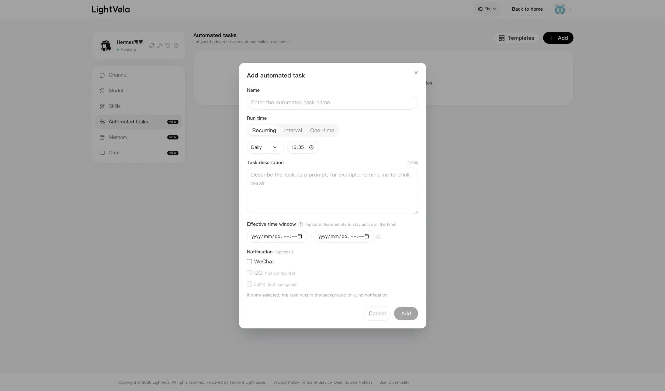 Configure an automated task for a Discord event