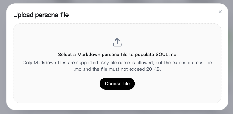 Upload persona file dialog