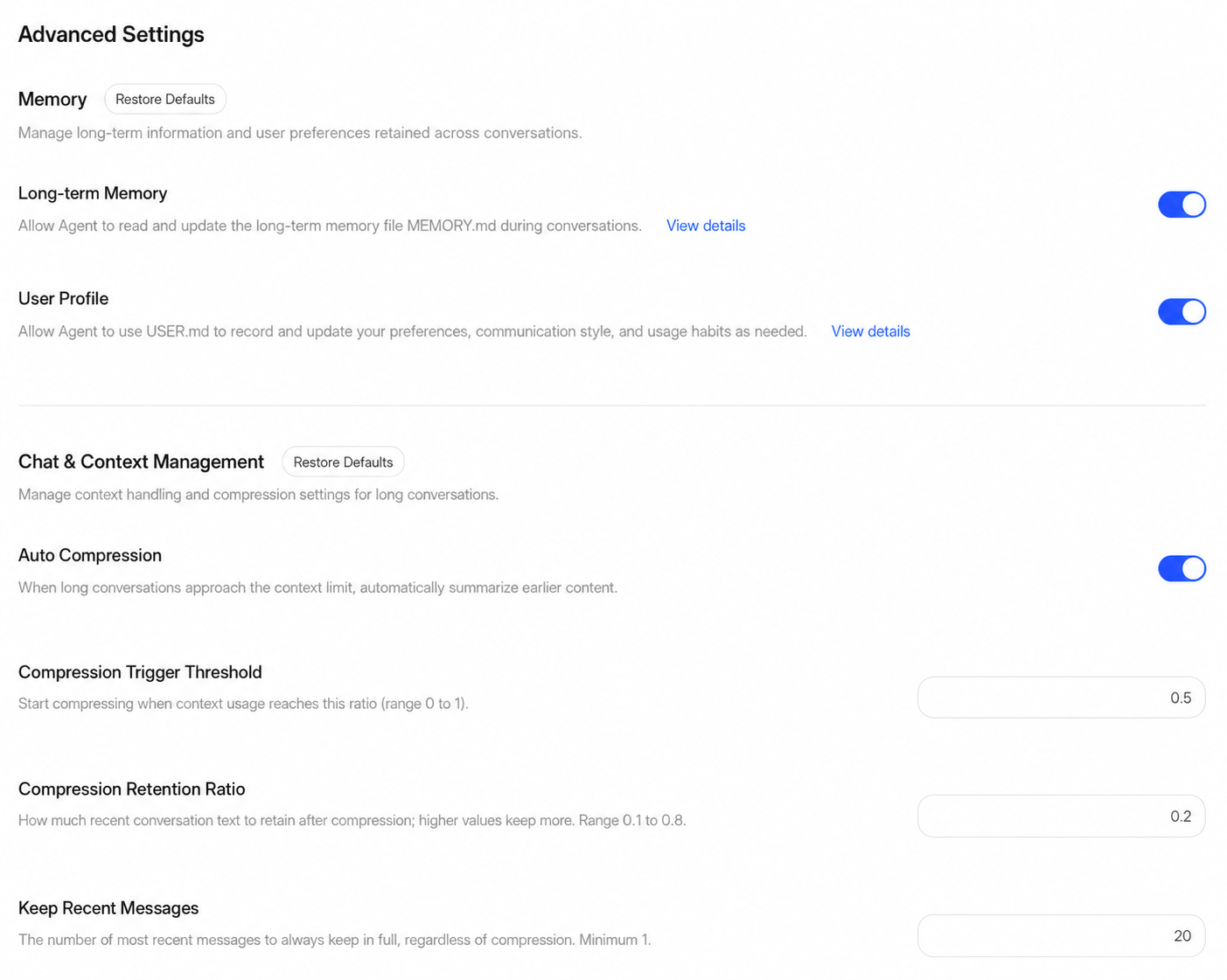Advanced Settings in the LightVela console