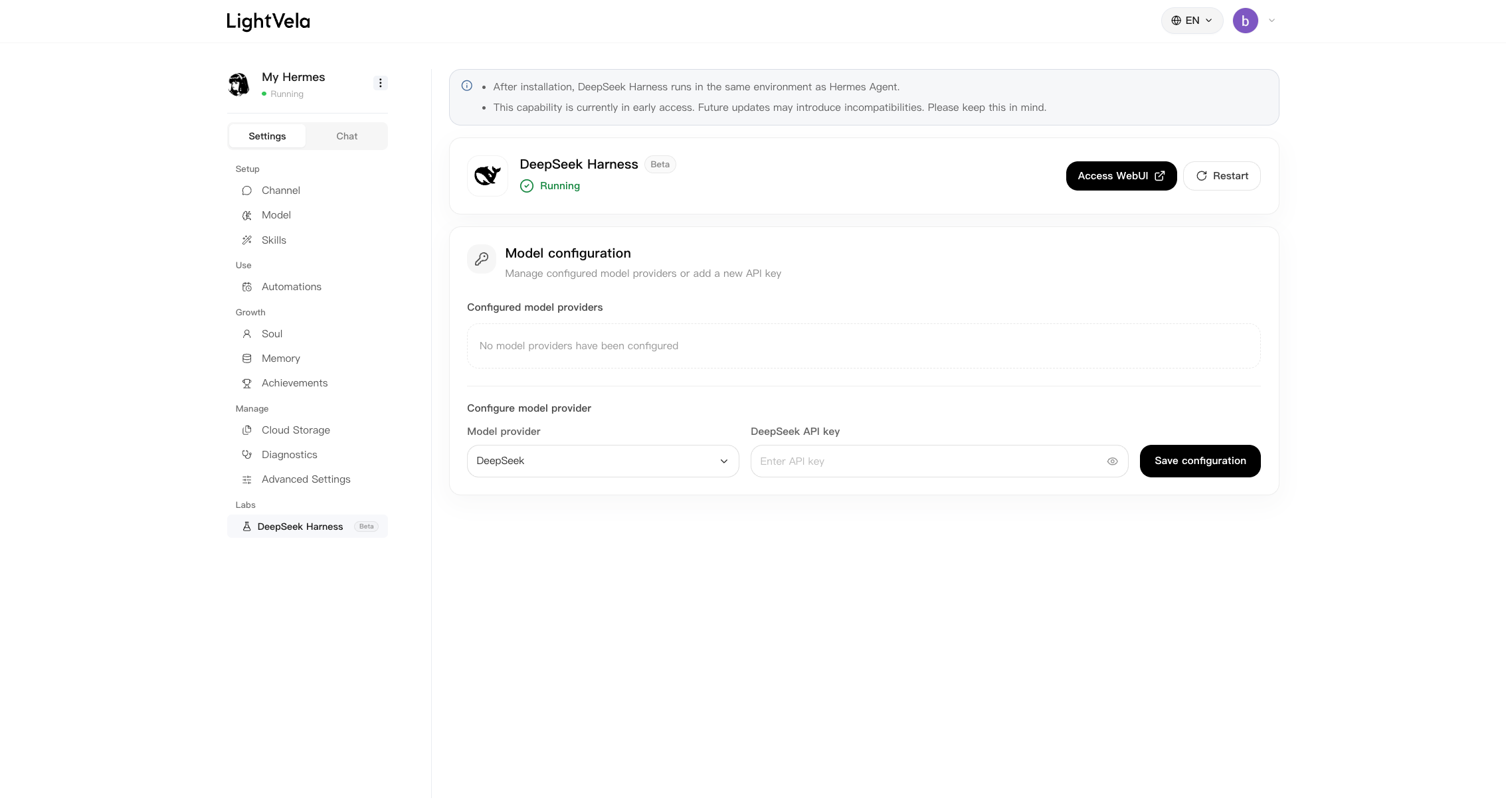 Halaman DeepSeek Harness di Labs