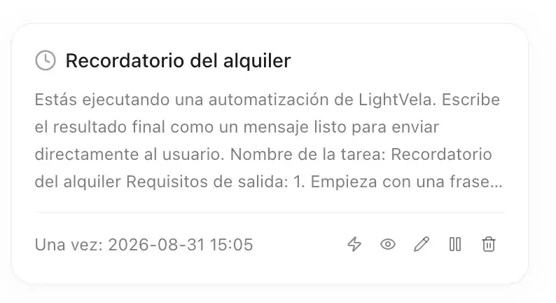 Tarjeta de tarea programada en ejecución en Tareas actuales