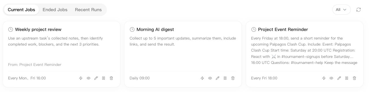 Scheduled Tasks current jobs list with recurring Agent tasks