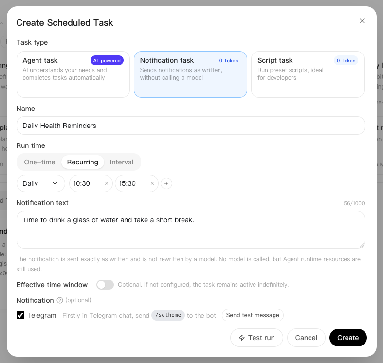 Edit a recurring notification task for daily health reminders