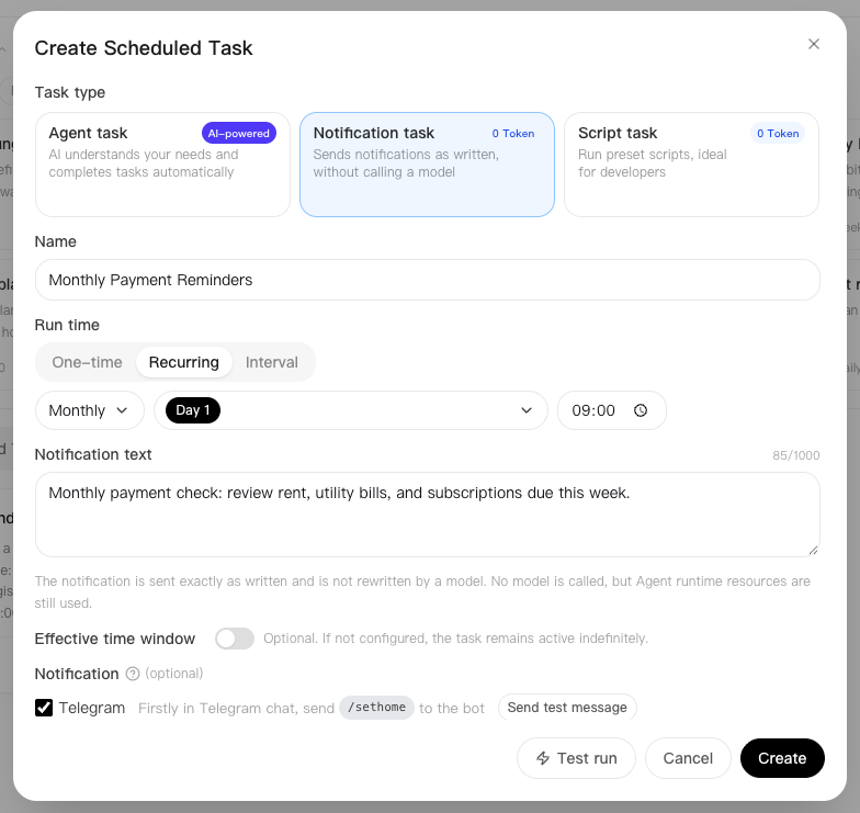 Edit a monthly notification task for payment reminders