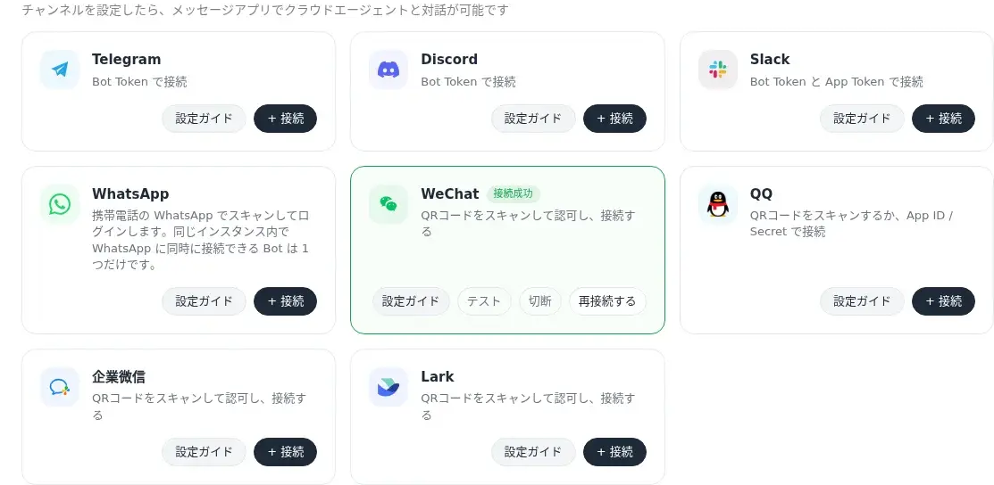LightVelaコンソールのチャネルページ