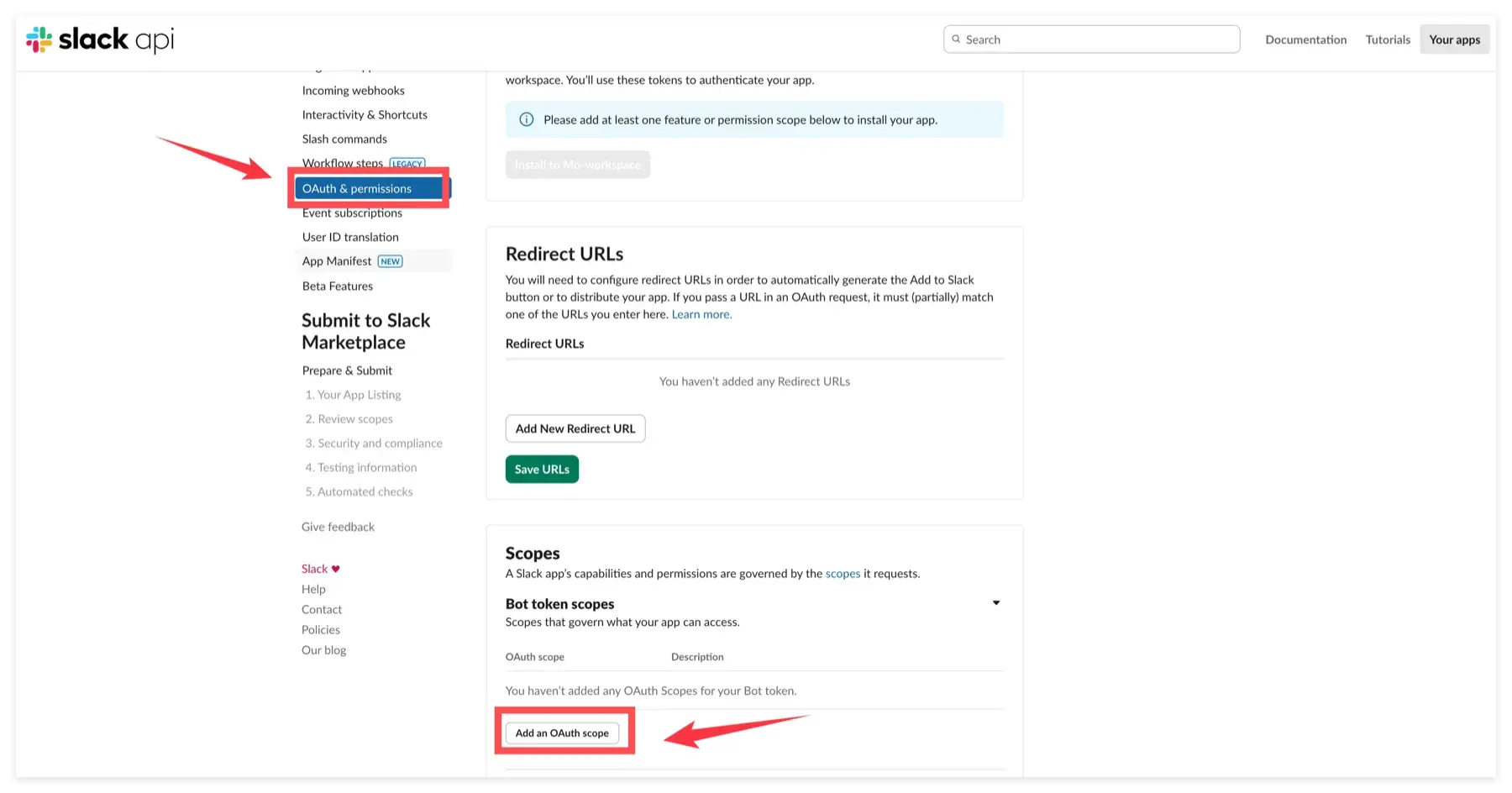 OAuthと権限でボットスコープを追加する