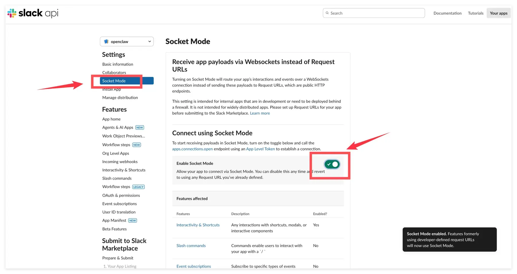 Slack ソケットモードを有効にする