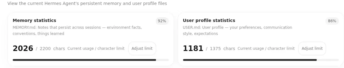 The Memory and User Profile page in the LightVela console