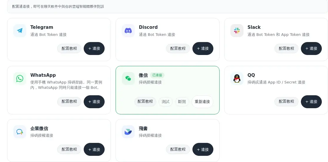 當前通道頁面的連接卡片