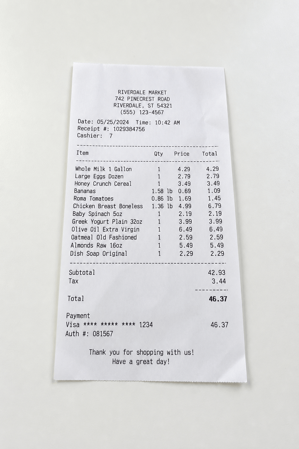 shopping receipt