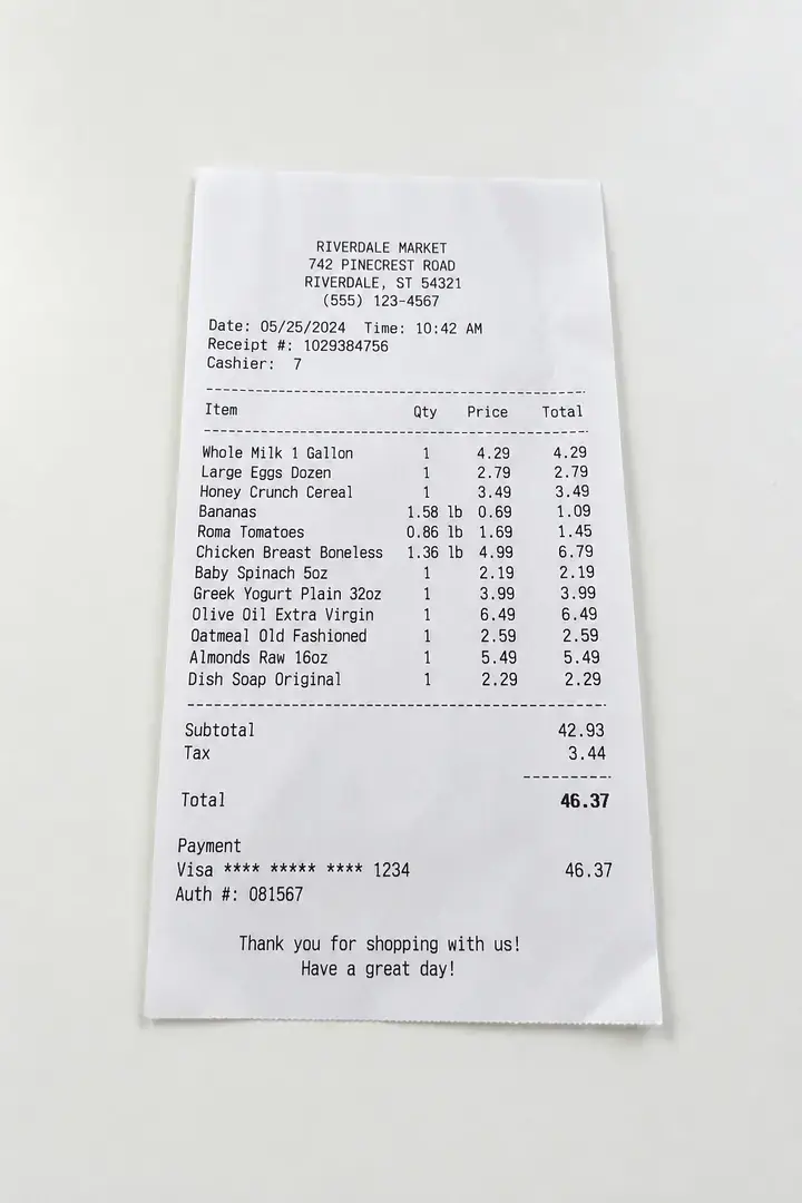 shopping receipt