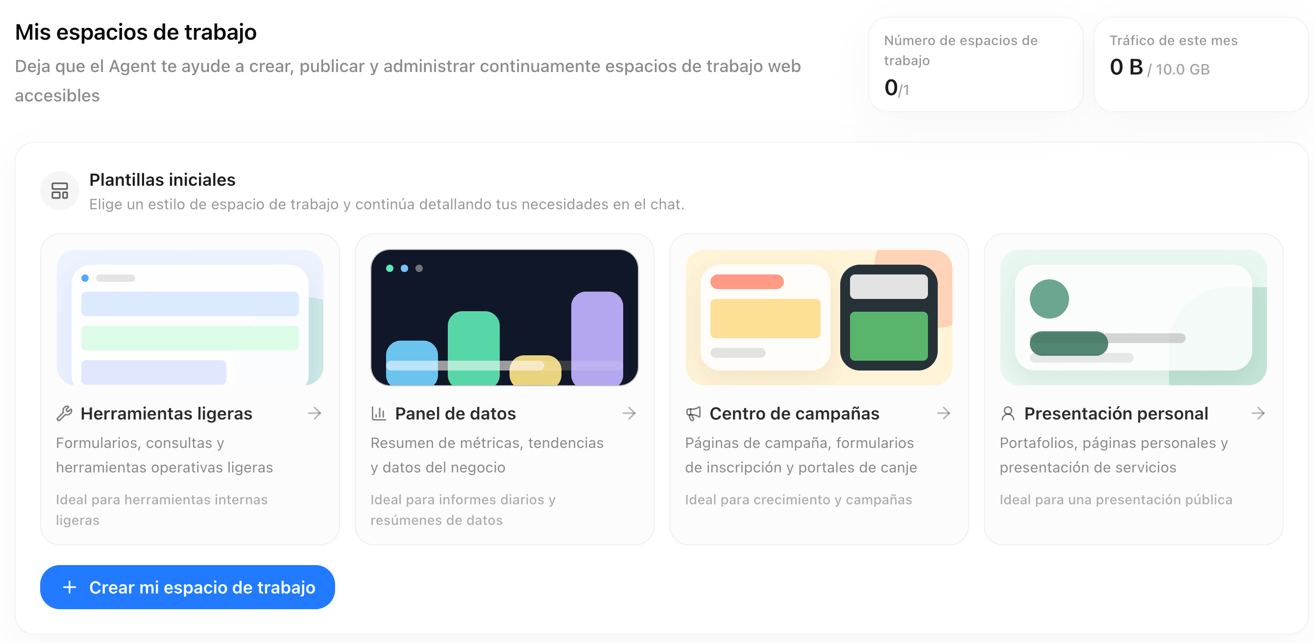 Pantalla del producto del área de trabajo