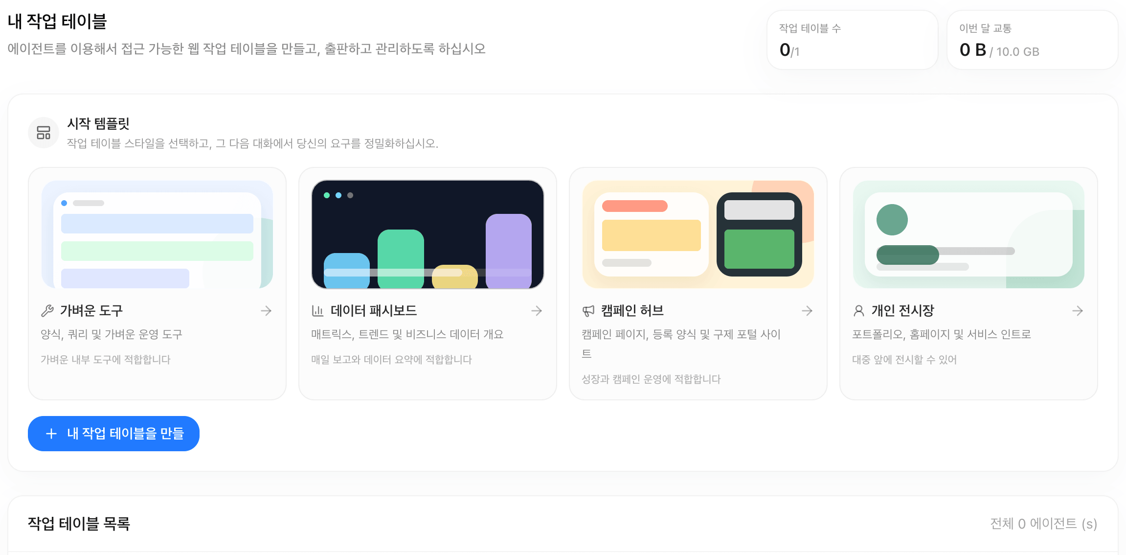 워크벤치 제품 화면
