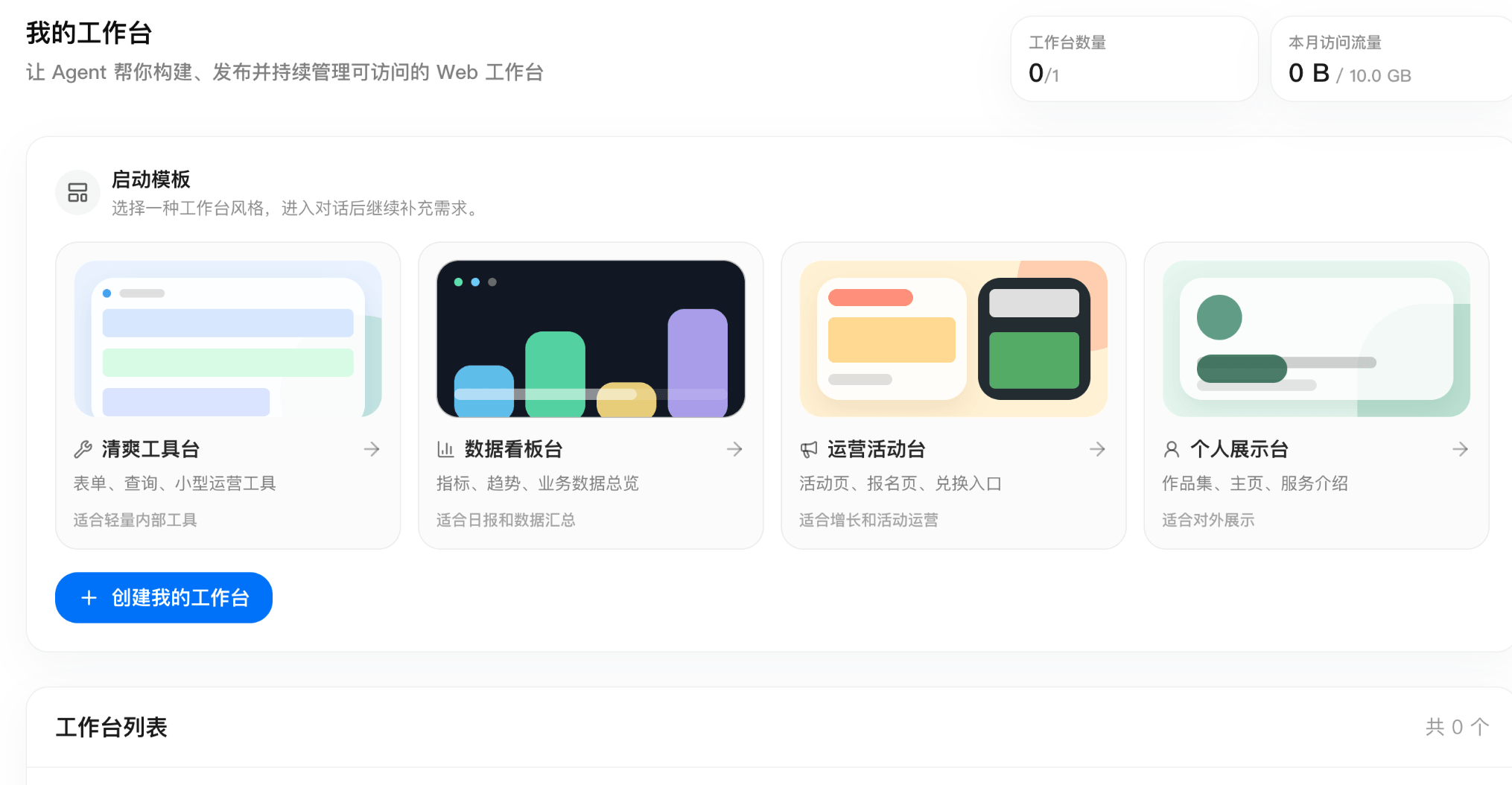我的工作臺界面截圖